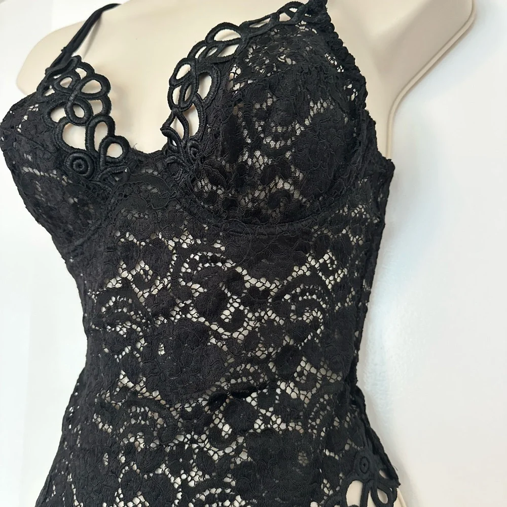 La Perla Documented collectors Black Lace Bodysuit with Fishnet Hosiery
